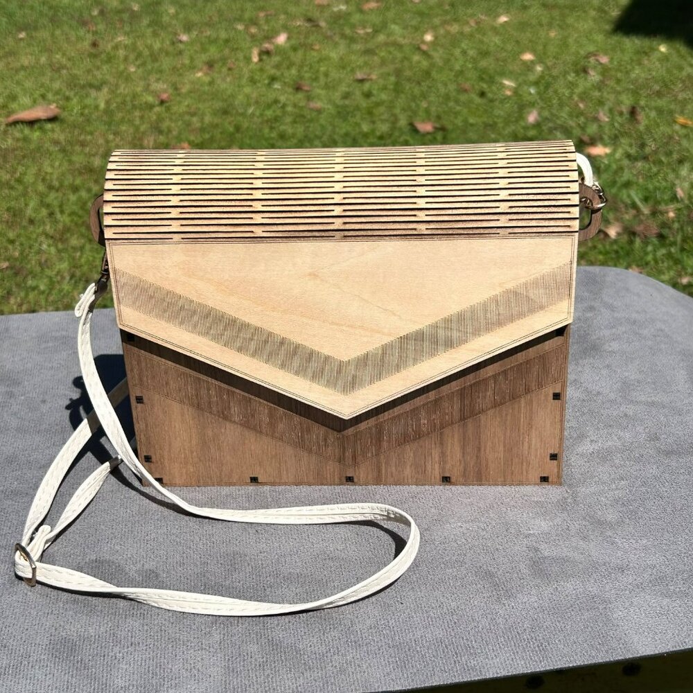 Handcrafted Wooden Geometric Clutch With Adjustable Strap